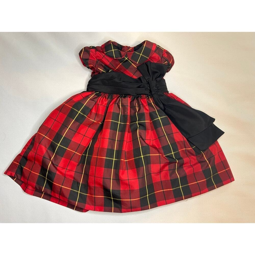 Ralph Lauren Baby Girls 12M Red Tartan Plaid Taffeta Holiday Dress Sash